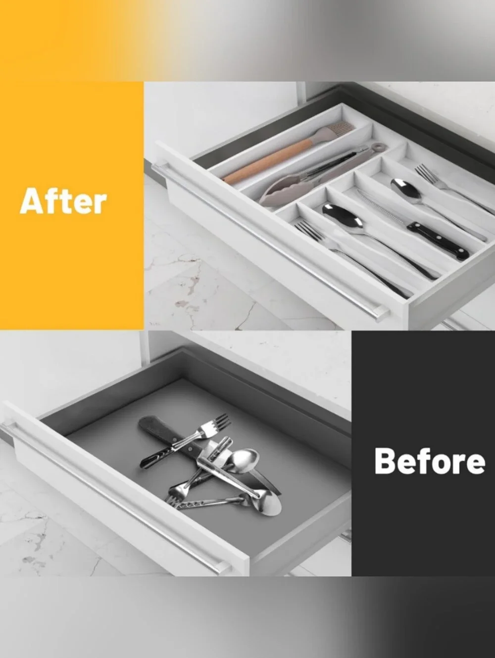 Bamboo Drawer Organizer 7-Slot Silverware Tray - White